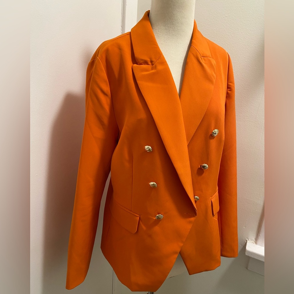 SINCERELY JULES Double-Breasted Orange Blazer - Size L - NEW